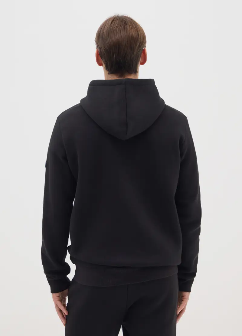 Felpa Nera Con Cappuccio In Misto Cotone, Uomo, Nero miniatura 3
