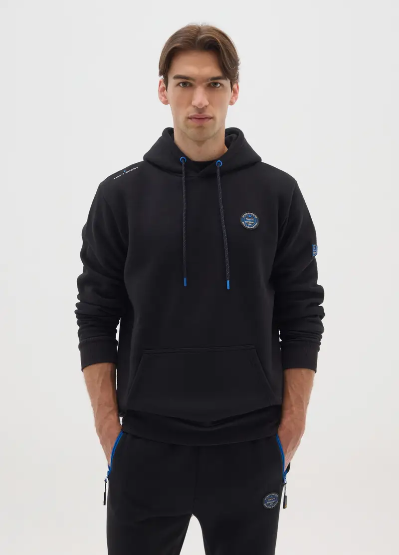 Felpa Nera Con Cappuccio In Misto Cotone, Uomo, Nero