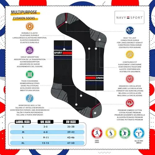 NAVYSPORT Advance Serie calzini sportivi da uomo con cuscino attivo extra resistenti multiuso, Confezione da 6, Taglia miniatura 2