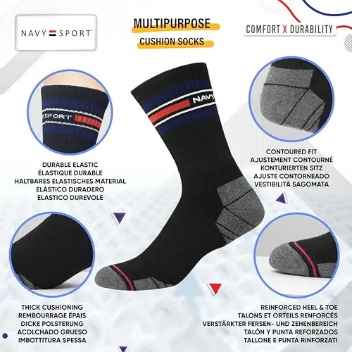 NAVYSPORT Advance Serie calzini sportivi da uomo con cuscino attivo extra resistenti multiuso, Confezione da 6, Taglia miniatura 3