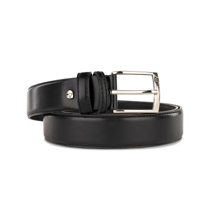 Cintura nera da uomo con doppio passante e dettaglio stemma