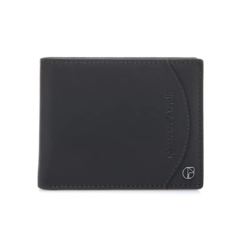 Portafoglio grigio con logo e cuciture esterne