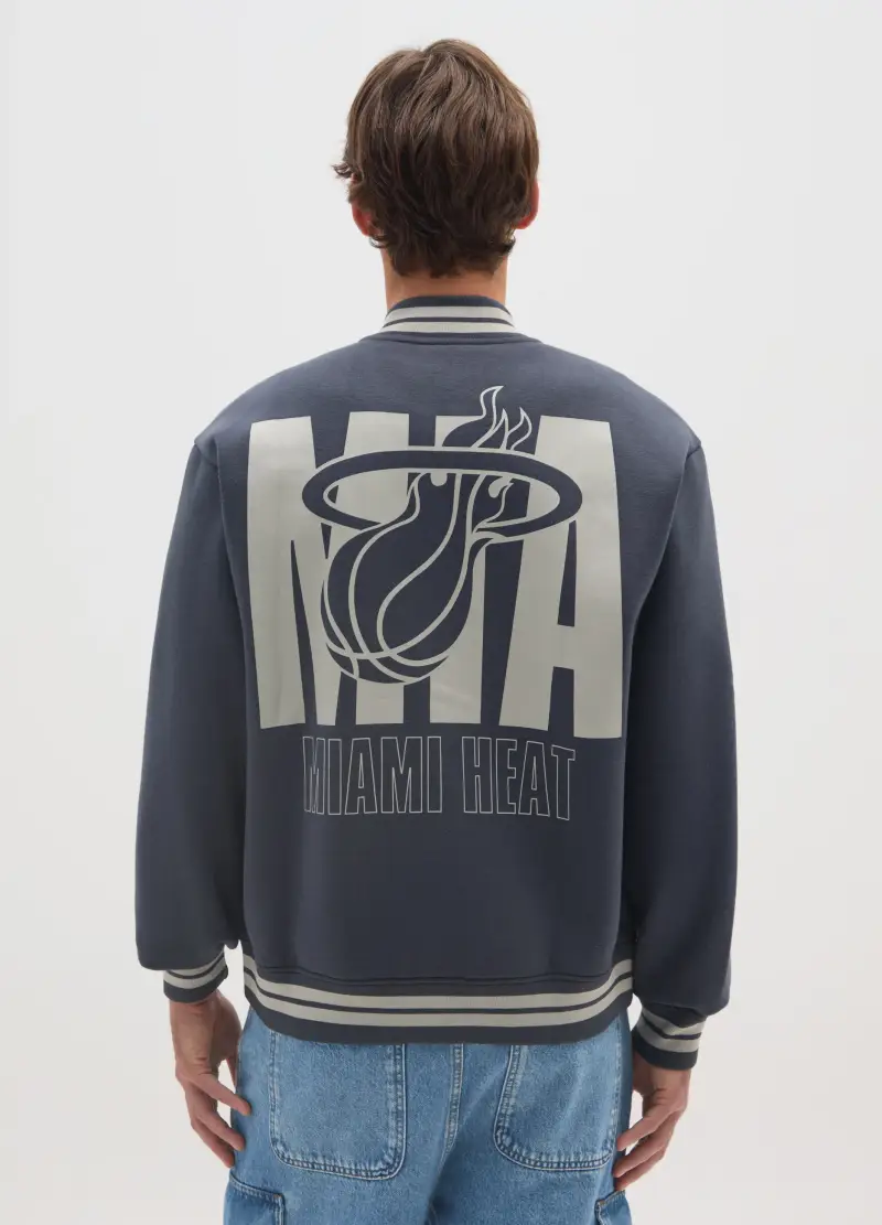 Bomber In Misto Cotone Blu Con Scritta Miami Heat, Uomo, Blu miniatura 3