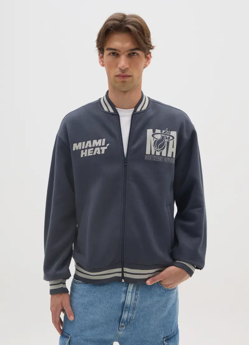 Bomber In Misto Cotone Blu Con Scritta Miami Heat, Uomo, Blu