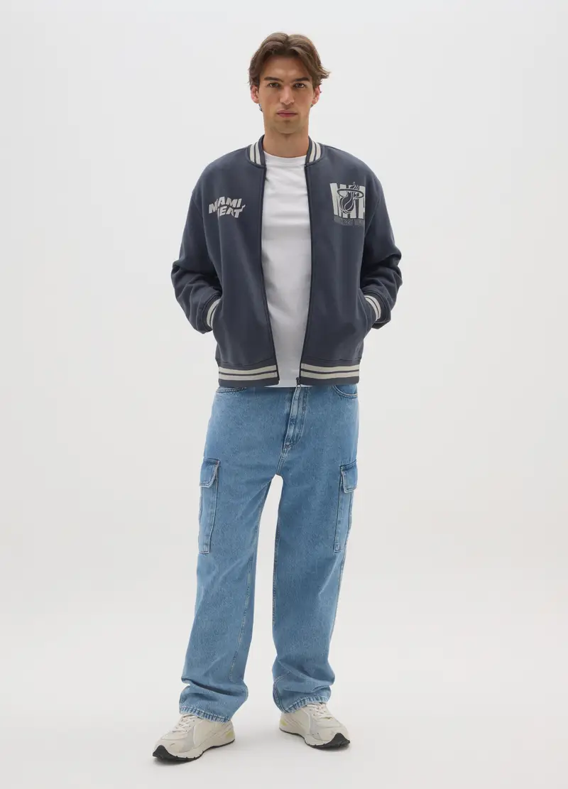 Bomber In Misto Cotone Blu Con Scritta Miami Heat, Uomo, Blu miniatura 2