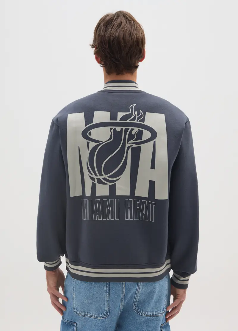Bomber In Misto Cotone Blu Con Scritta Miami Heat, Uomo, Blu miniatura 3