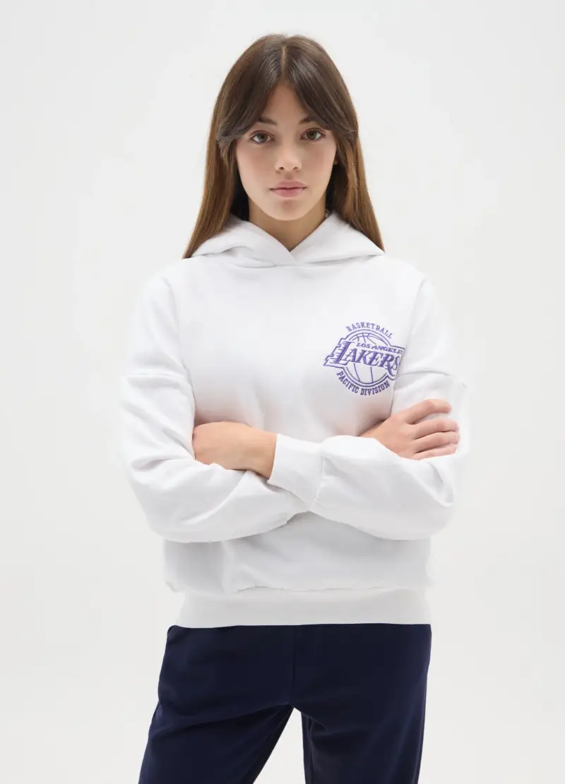 Felpa Bianca Lakers Da Ragazza In Misto Cotone Vestibilità Over, Bambina, Bianco