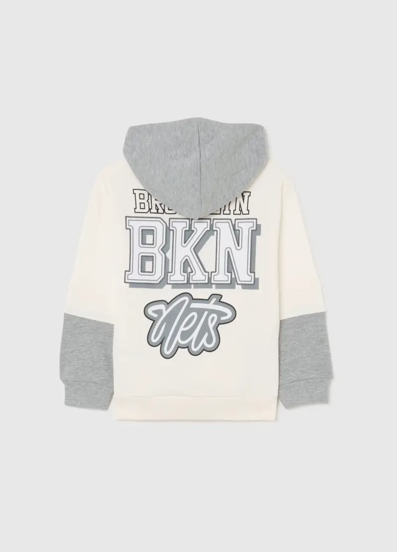 Felpa Da Bambino In Misto Cotone Bianca E Grigia Oversize Con Logo Nets, Multicolor miniatura 2