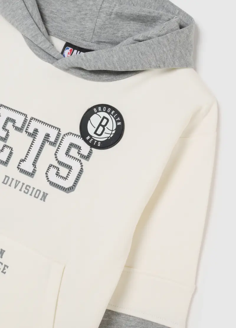 Felpa Da Bambino In Misto Cotone Bianca E Grigia Oversize Con Logo Nets, Multicolor miniatura 3