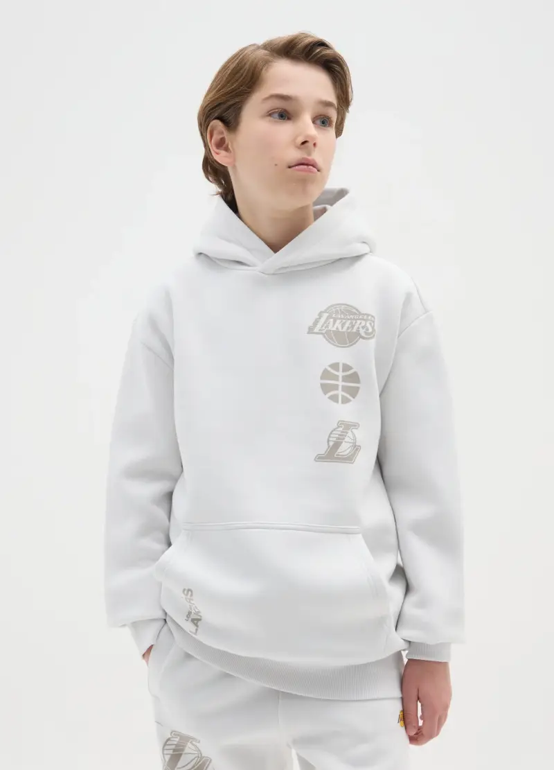 NBA Felpa Da Bambino In Misto Cotone Bianco Regular Fit Los Angeles Lakers