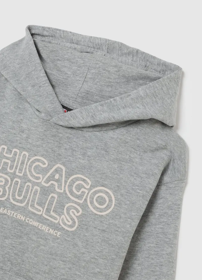 Felpa Da Bambino In Misto Cotone Grigia Oversize Con Scritta Chicago Bulls, Grigio miniatura 3