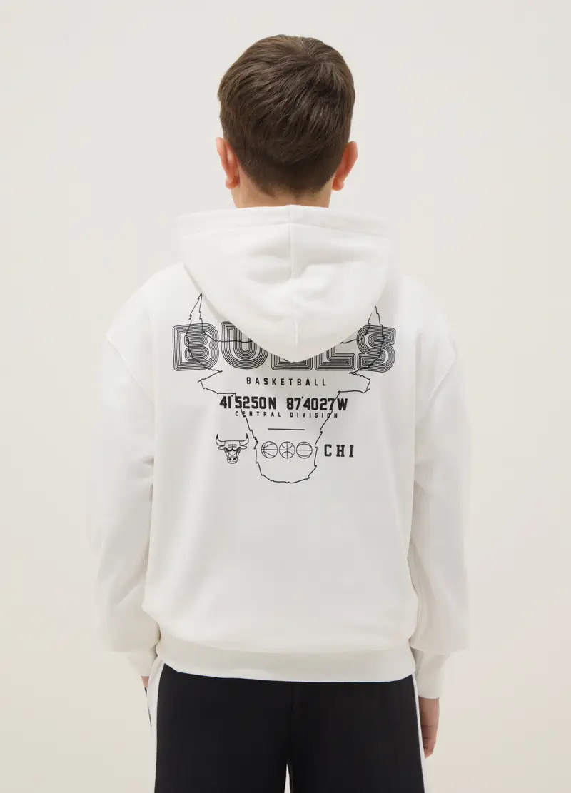 Felpa In Misto Cotone Bianca Da Bambino Regular Fit Con Stampa Bulls, Unisex, Bianco miniatura 2