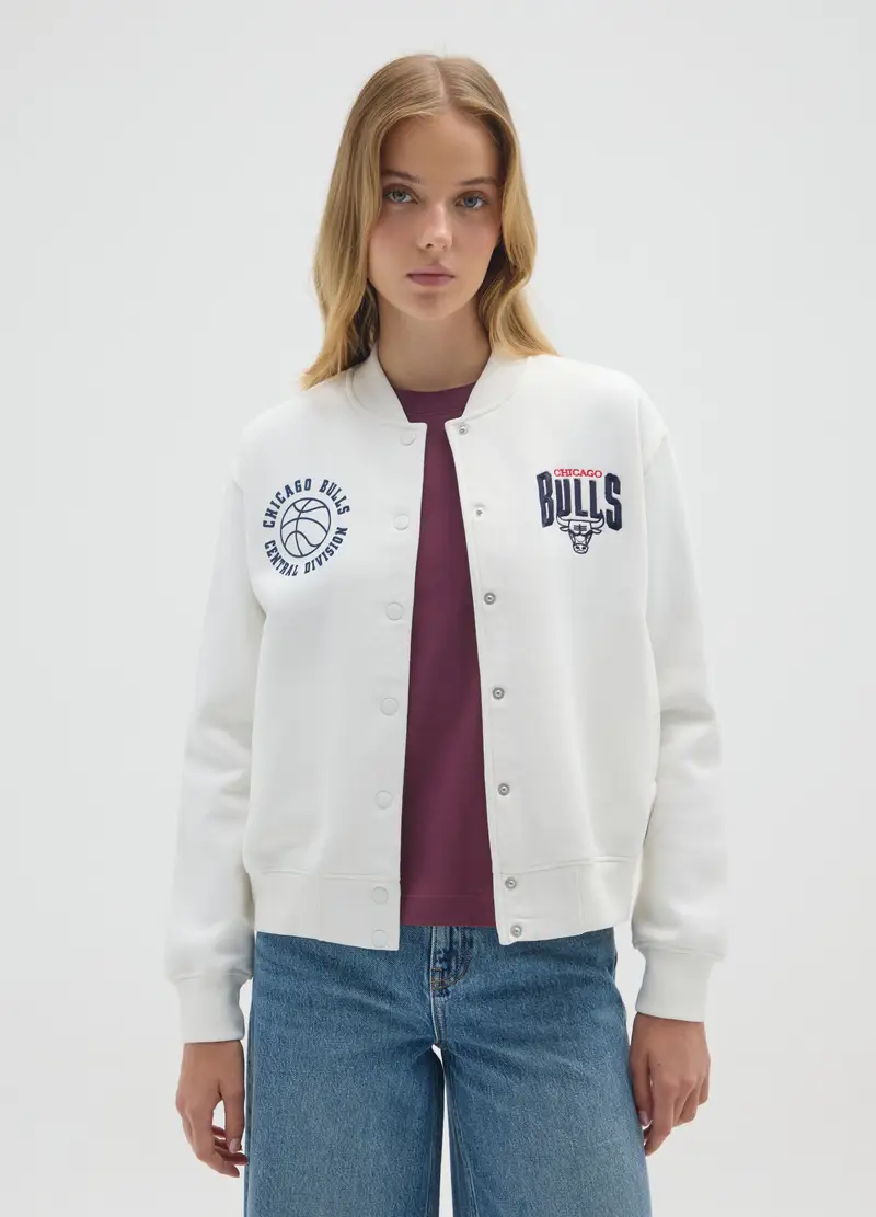 Felpa In Misto Cotone Bianca Oversize Con Stampa Chicago Bulls, Donna, Bianco miniatura 2