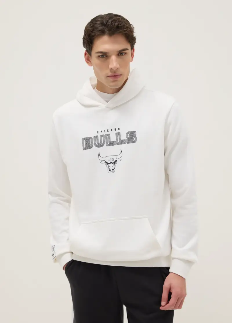 Felpa In Misto Cotone Bianca Regular Fit Con Logo Chicago Bulls, Uomo, Bianco miniatura 2