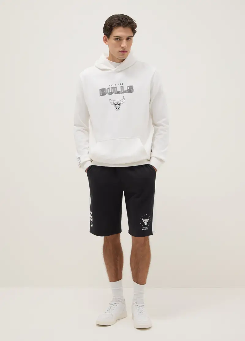 Felpa In Misto Cotone Bianca Regular Fit Con Logo Chicago Bulls, Uomo, Bianco