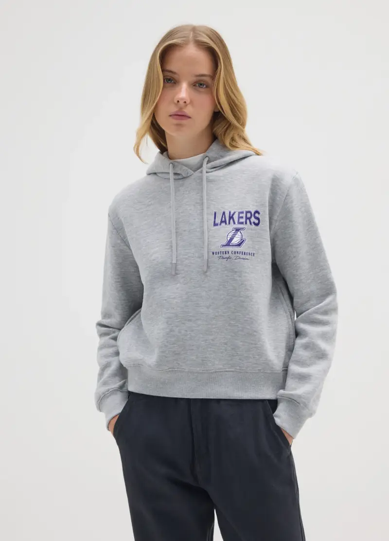 Felpa In Misto Cotone Grigia Regular Fit Con Logo Lakers, Donna, Grigio miniatura 2