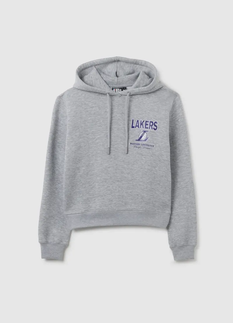 NBA, Felpa In Misto Cotone Grigia Regular Fit Con Logo Lakers, Donna, Grigio, Taglia: XS