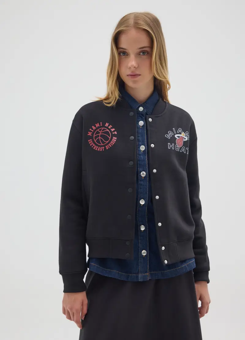 Felpa In Misto Cotone Nera Over Con Stampa Miami Heat, Donna, Nero miniatura 2