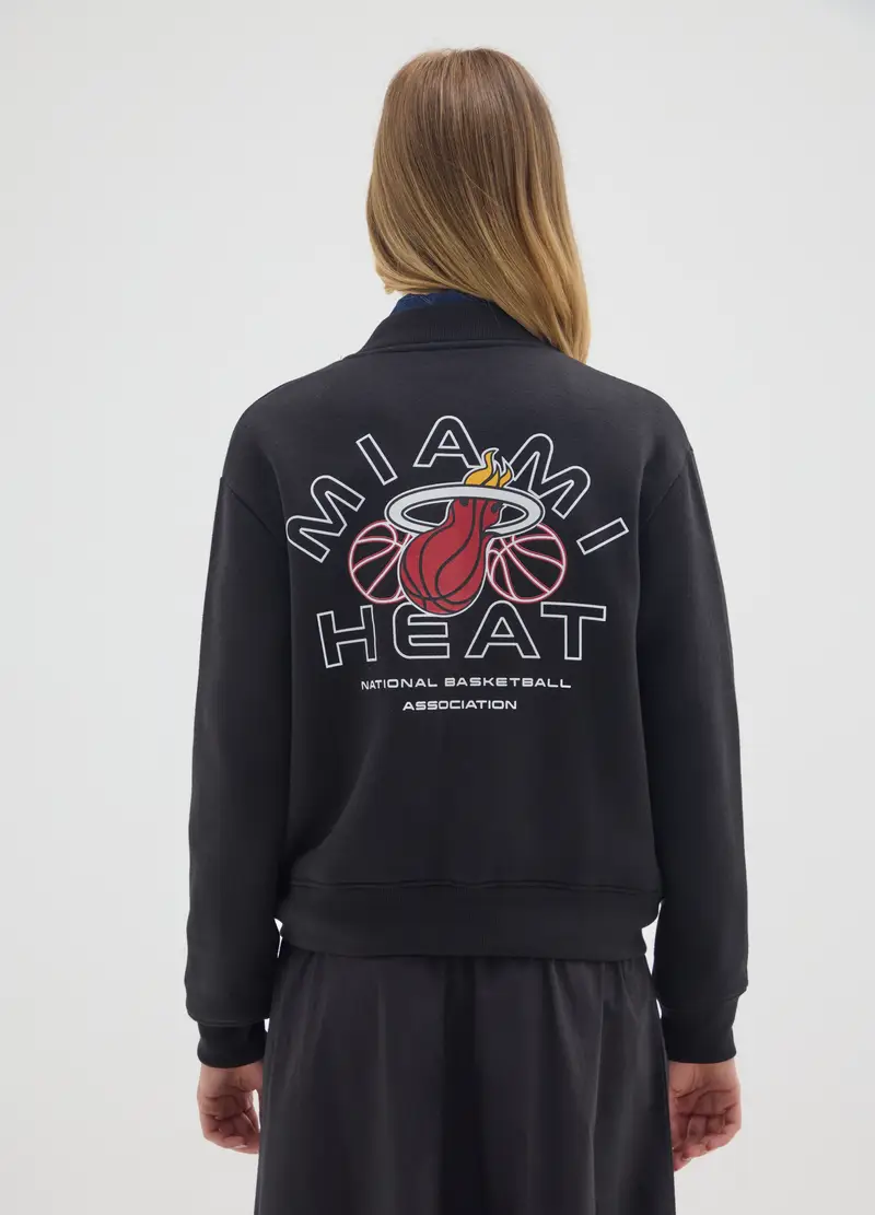 Felpa In Misto Cotone Nera Over Con Stampa Miami Heat, Donna, Nero miniatura 3