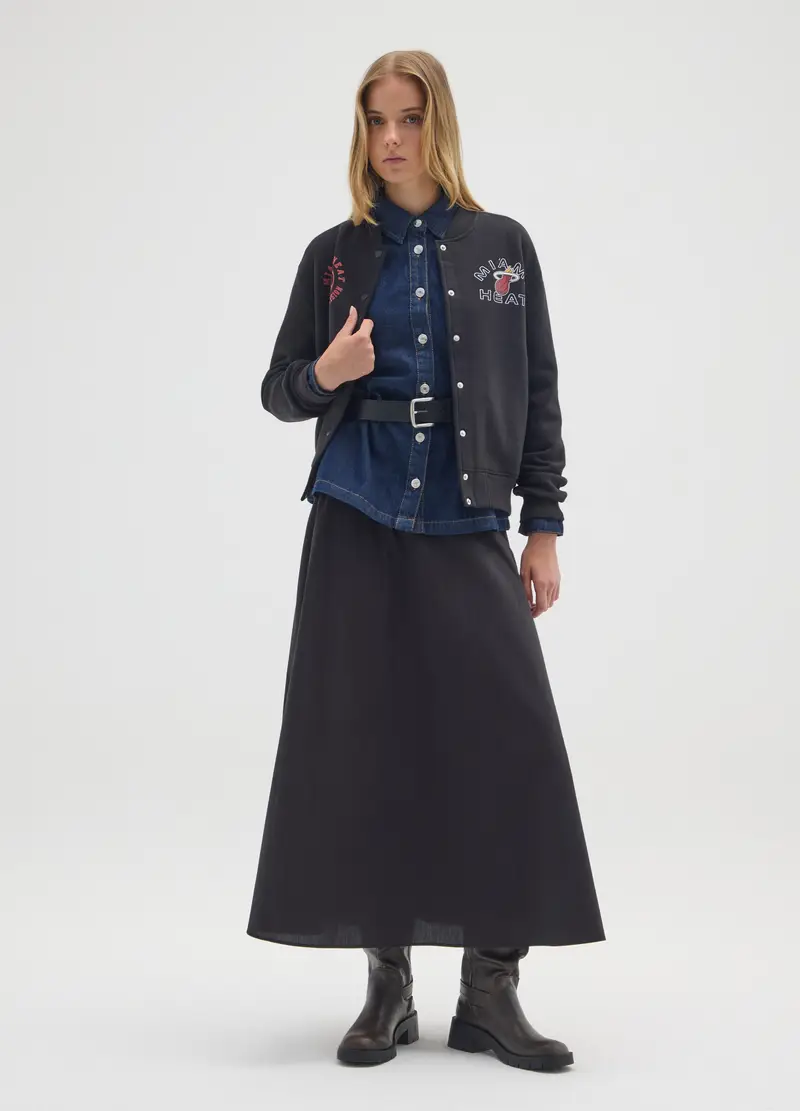 Felpa In Misto Cotone Nera Over Con Stampa Miami Heat, Donna, Nero