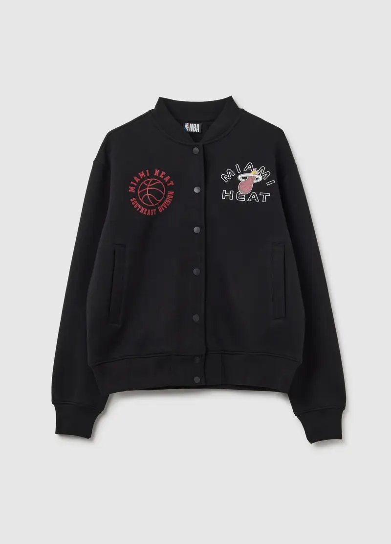 NBA, Felpa In Misto Cotone Nera Over Con Stampa Miami Heat, Donna, Nero, Taglia: XS