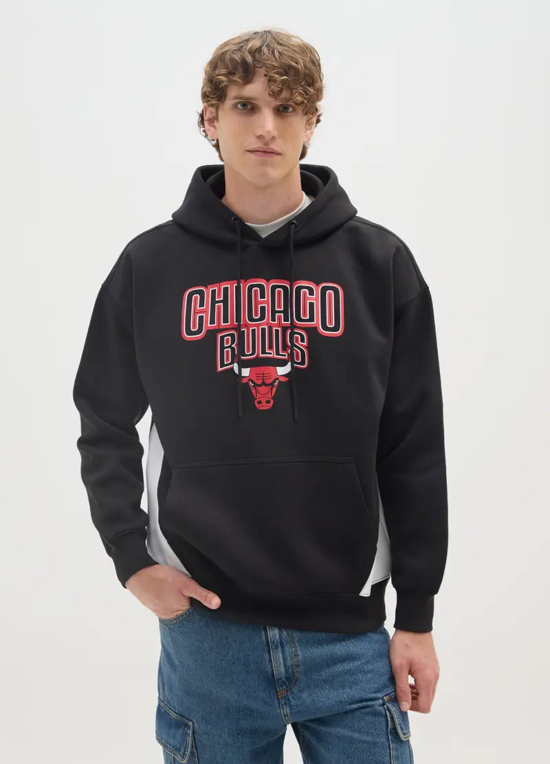 Felpa In Misto Cotone Nero Con Stampa Chicago Bulls, Uomo, Multicolor miniatura 2