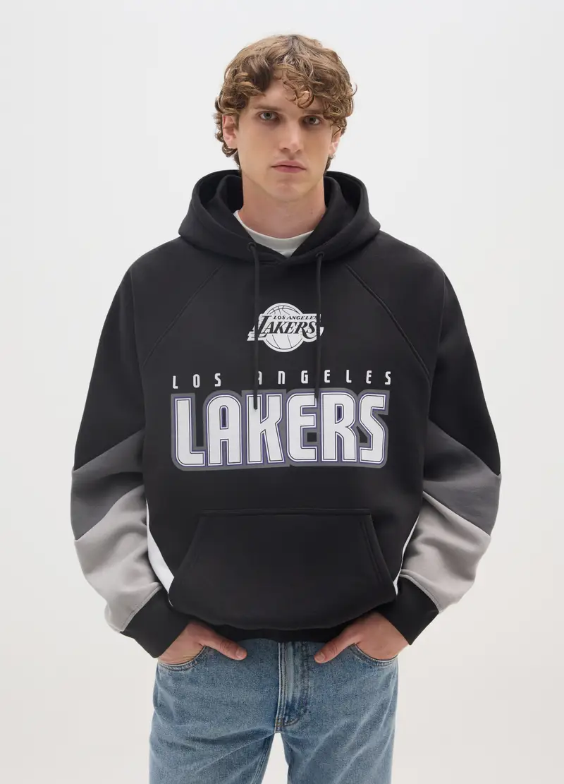 Felpa In Misto Cotone Nero Con Stampa Los Angeles Lakers, Uomo, Multicolor miniatura 2