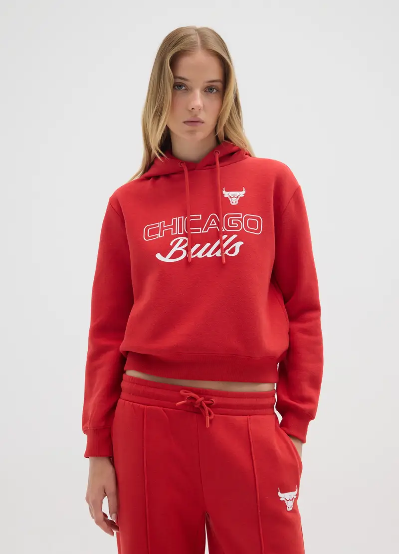 Felpa In Misto Cotone Rossa Oversize Con Stampa Chicago Bulls, Donna, Rosso