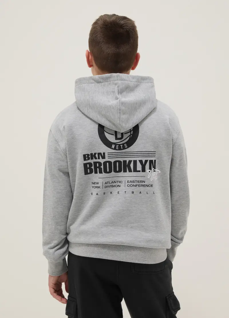 Felpa In Puro Cotone Grigia Da Bambino Regular Fit Con Logo Brooklyn Nets, Unisex, Grigio miniatura 2