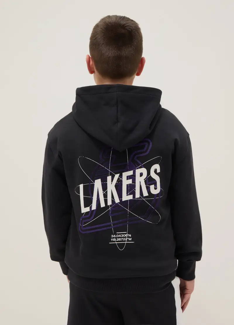 Felpa In Puro Cotone Nero Da Bambino Regular Fit Con Stampa Lakers, Unisex, Nero miniatura 2