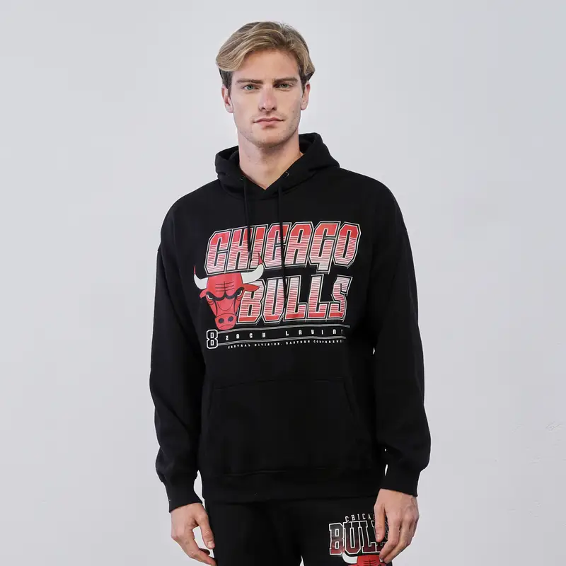 Felpa sportiva nera da uomo con maxi logo e cappuccio