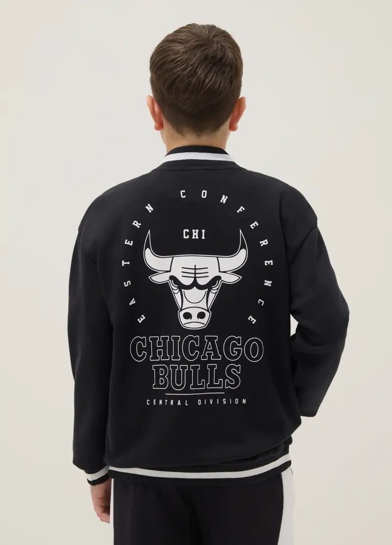 Giacca Bomber In Misto Cotone Nero Da Bambino Regular Fit Con Stampa, Unisex, Nero miniatura 2