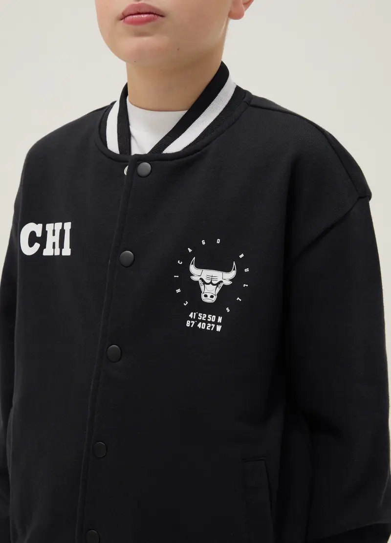 Giacca Bomber In Misto Cotone Nero Da Bambino Regular Fit Con Stampa, Unisex, Nero miniatura 3