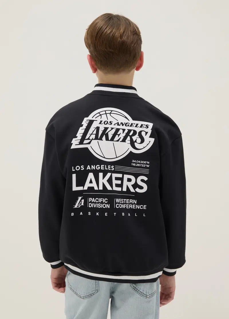 Giacca Bomber In Misto Cotone Nero Da Bambino Regular Fit Con Stampa, Unisex, Nero miniatura 2