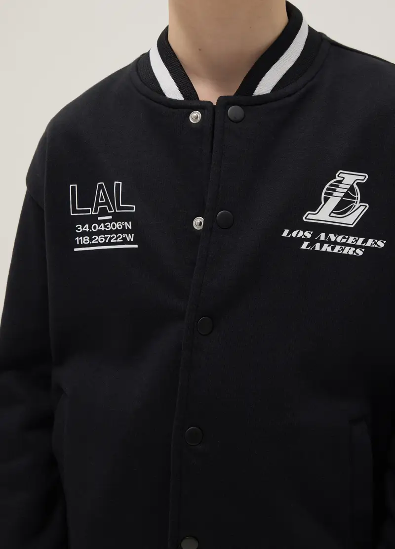 Giacca Bomber In Misto Cotone Nero Da Bambino Regular Fit Con Stampa, Unisex, Nero miniatura 3