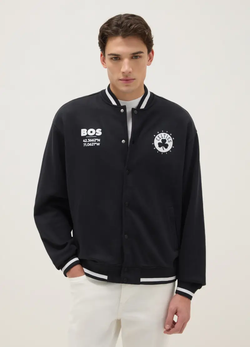 Giacca In Misto Cotone Nera Regular Fit Con Logo Boston Celtics, Uomo, Nero