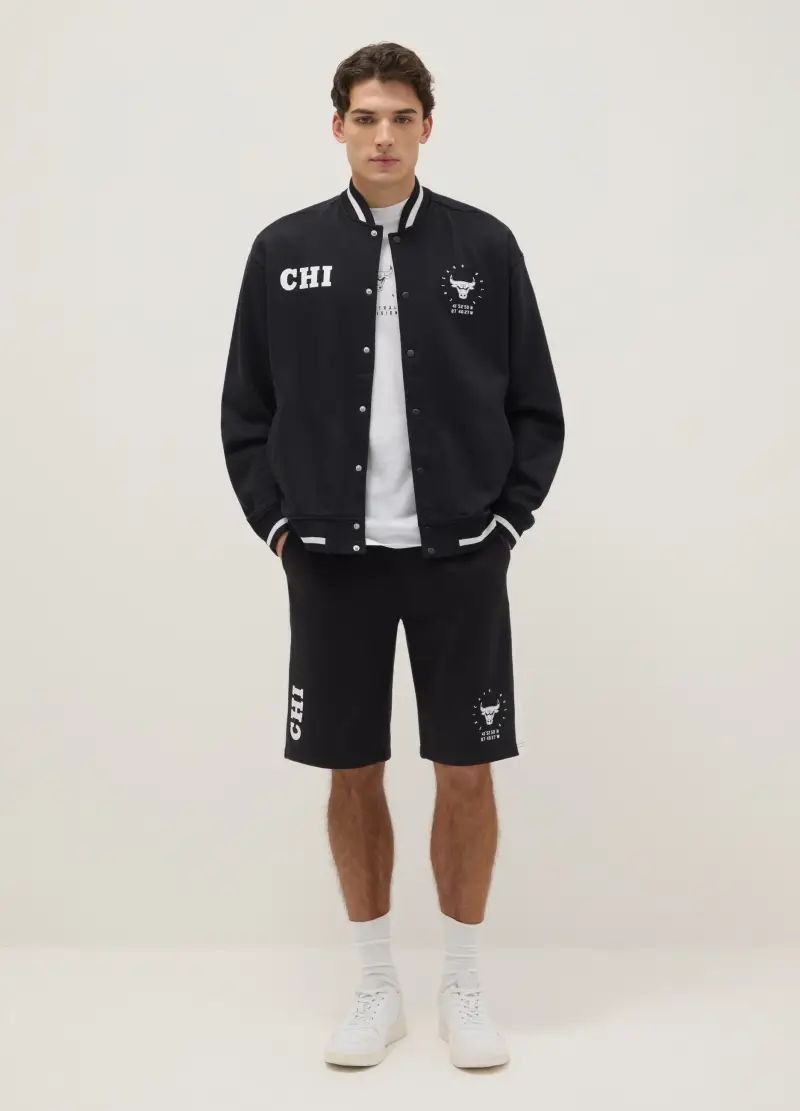 Giacca In Misto Cotone Nera Regular Fit Con Logo Chicago Bulls, Uomo, Nero