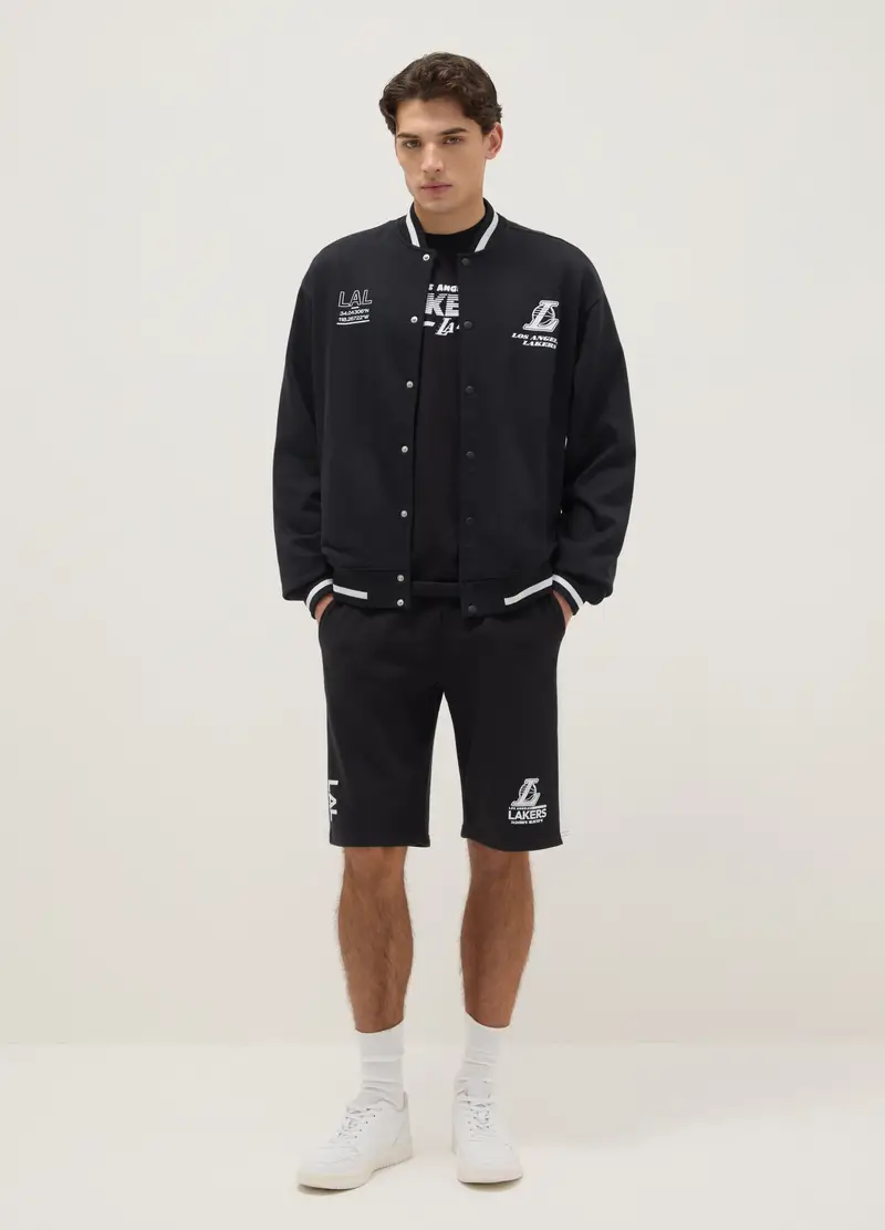 Giacca In Misto Cotone Nera Regular Fit Con Logo Lakers, Uomo, Nero