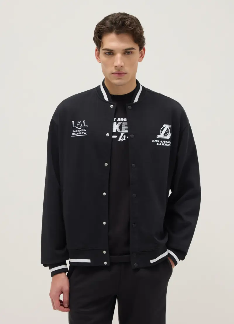 Giacca In Misto Cotone Nera Regular Fit Con Logo Lakers, Uomo, Nero miniatura 2