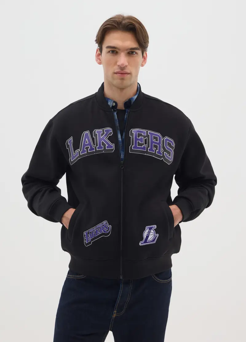 Giubbotto Bomber In Misto Cotone Nero Con Stampe Los Angeles Lakers, Uomo, Nero miniatura 2