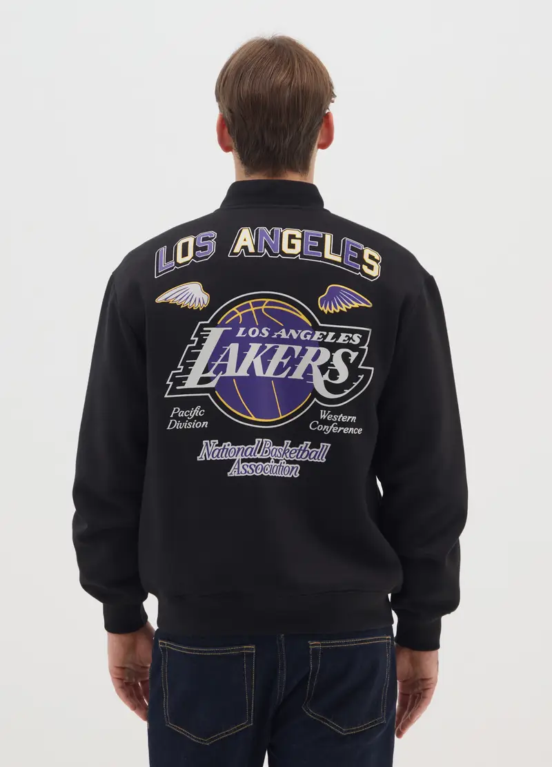 Giubbotto Bomber In Misto Cotone Nero Con Stampe Los Angeles Lakers, Uomo, Nero miniatura 3