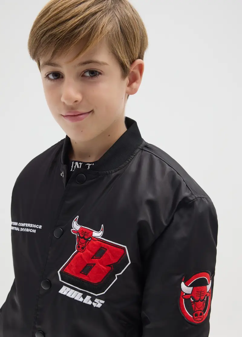 Giubbotto Bomber Nero Da Bambino Regular Fit Con Stampa Chicago Bulls, Nero miniatura 3