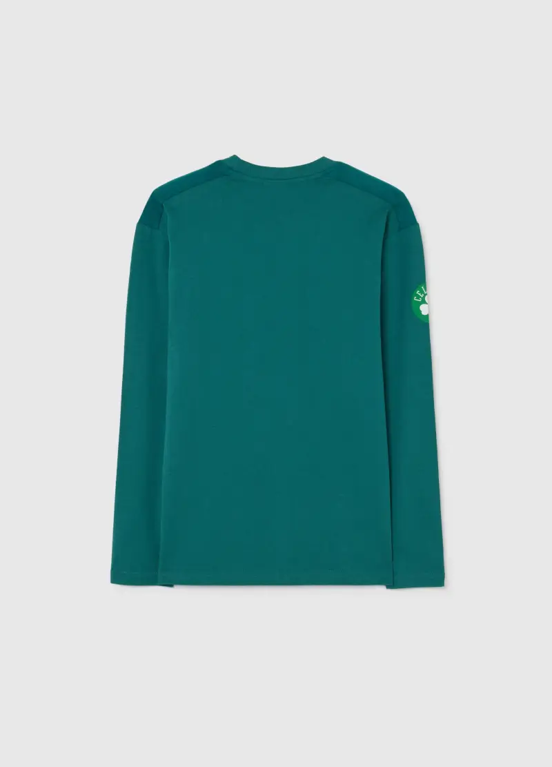 Maglia Da Ragazzo In Puro Cotone Verde Regular Fit Con Scollo Rotondo, Bambino, Verde miniatura 2