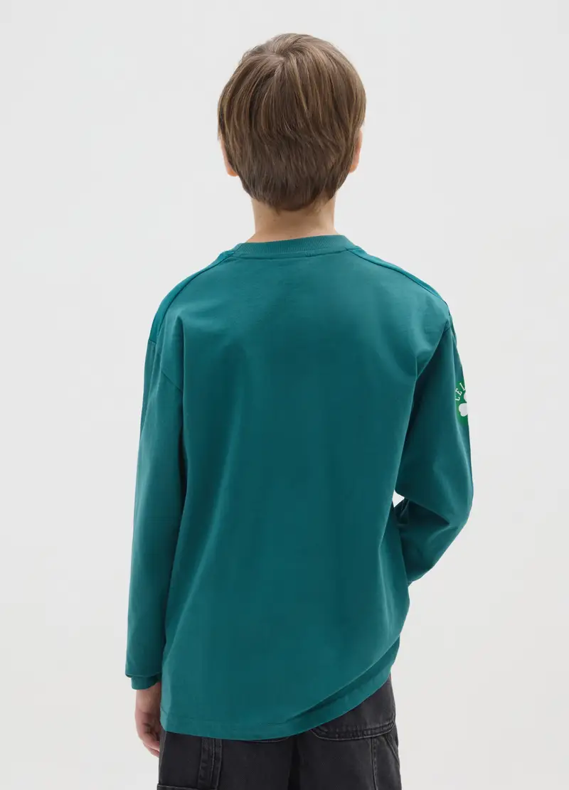 Maglia Da Ragazzo In Puro Cotone Verde Regular Fit Con Scollo Rotondo, Bambino, Verde miniatura 2