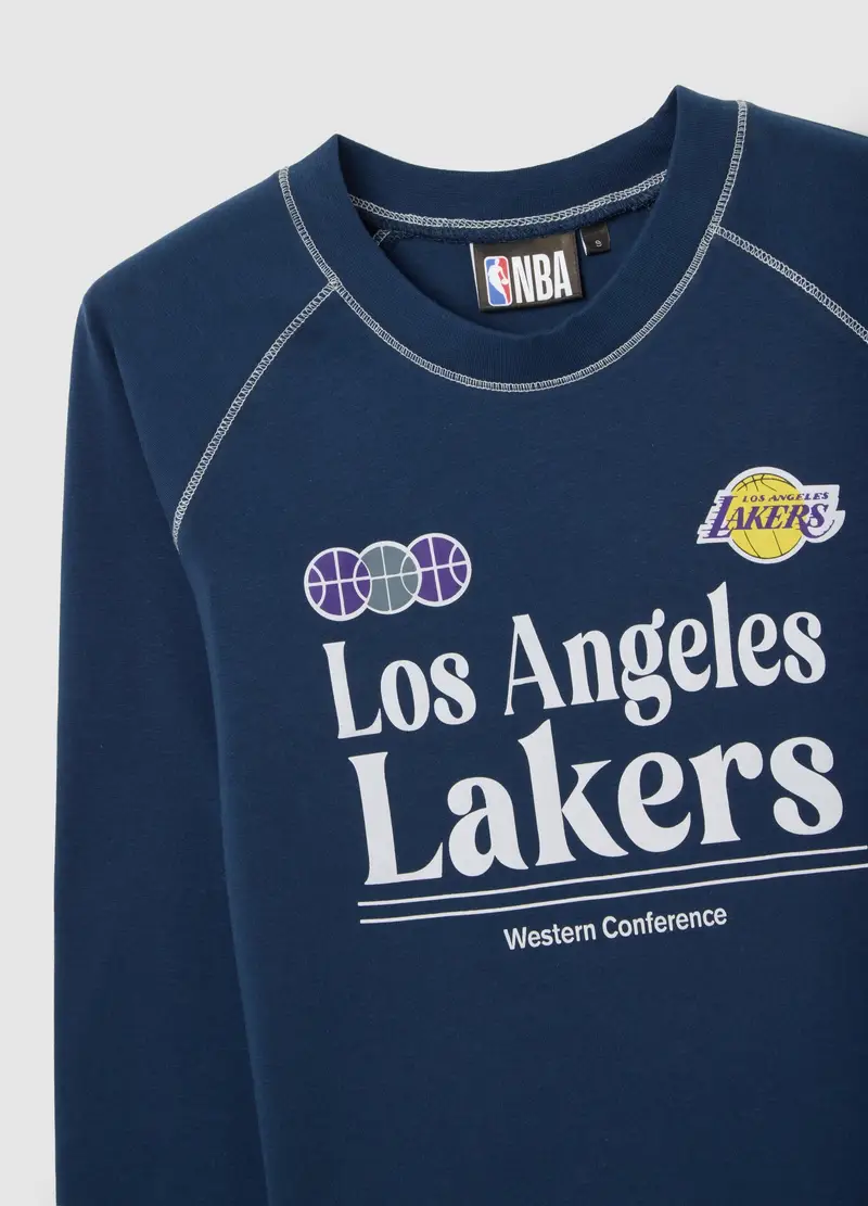 Maglia In Cotone Elasticizzato Blu Con Logo Los Angeles Lakers, Donna, Blu miniatura 2