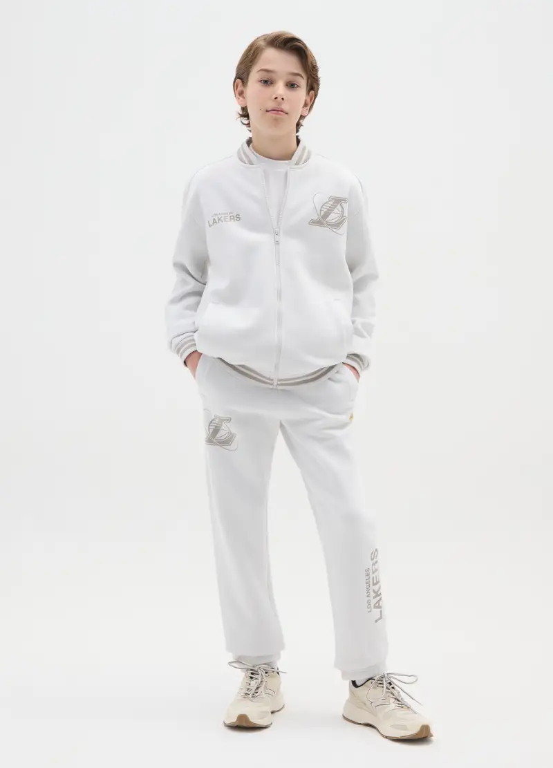 Pantaloni Da Bambino In Misto Cotone Grigi Regular Fit Los Angeles Lakers, Grigio