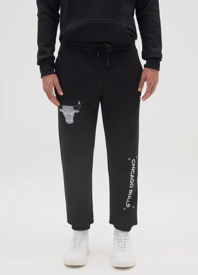 Pantaloni In Misto Cotone Nero Con Logo Chicago Bulls, Uomo, Nero miniatura 2