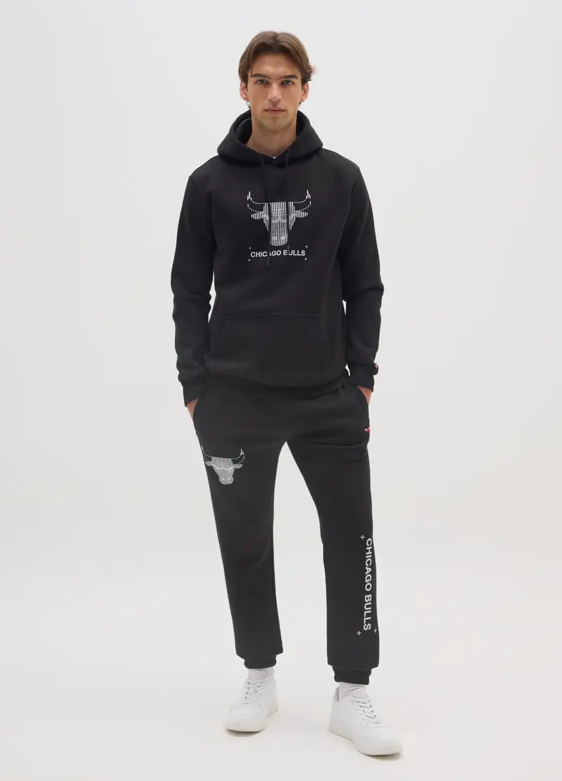 Pantaloni In Misto Cotone Nero Con Logo Chicago Bulls, Uomo, Nero