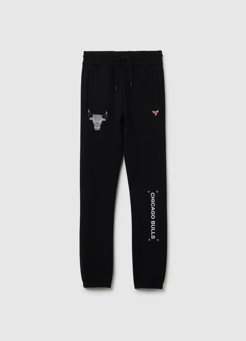 NBA, Pantaloni Jogger Da Bambino In Misto Cotone Nero Regular Fit Chicago Bulls, Unisex, Nero, Taglia: 13-14