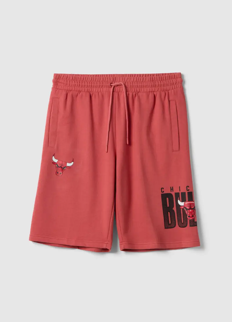 Shorts In Misto Cotone Rossi Regular Fit Con Stampa Chicago Bulls, Uomo, Rosso